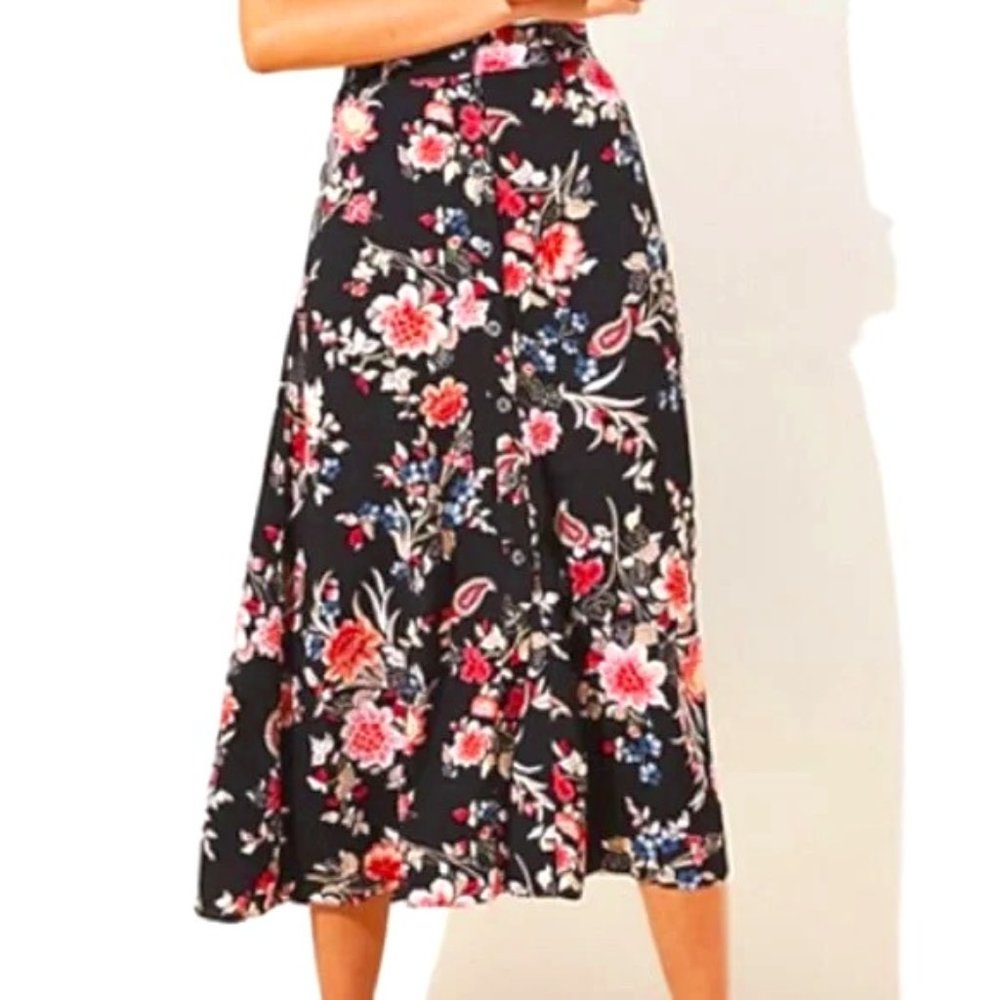 Loft Midi Floral Button Down Skirt | Size Small